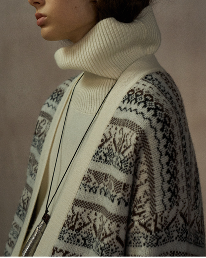 Vネックニットアイル柄カーディガン 10246