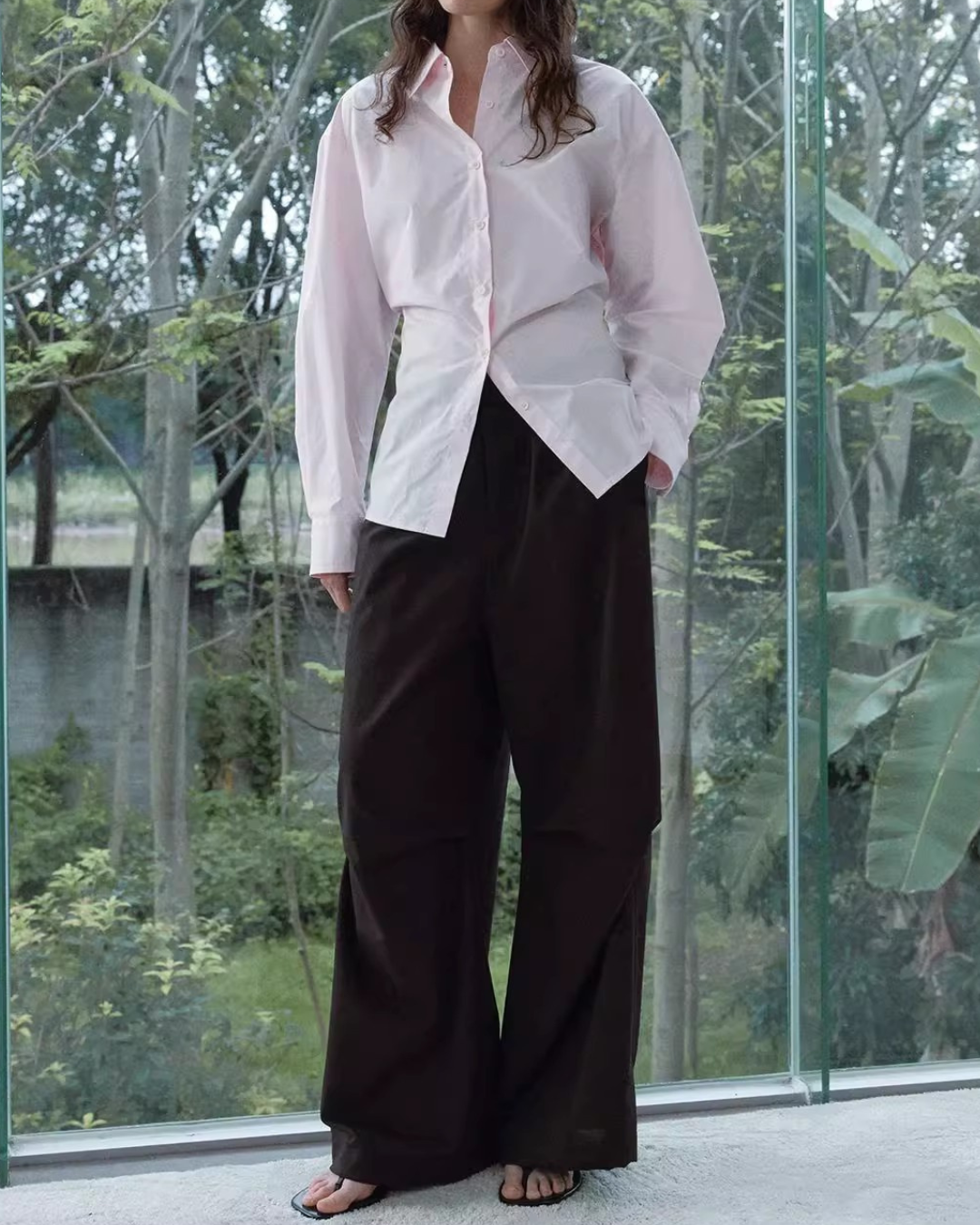 スタンダードカラーウエストスリムロングシャツ 10116