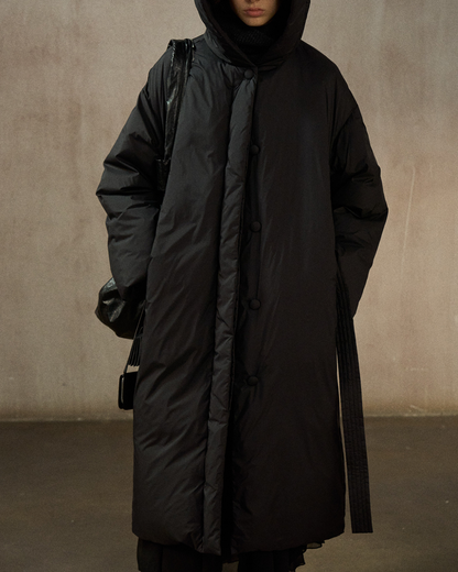 フーディーストラップロングダウンコート 10281