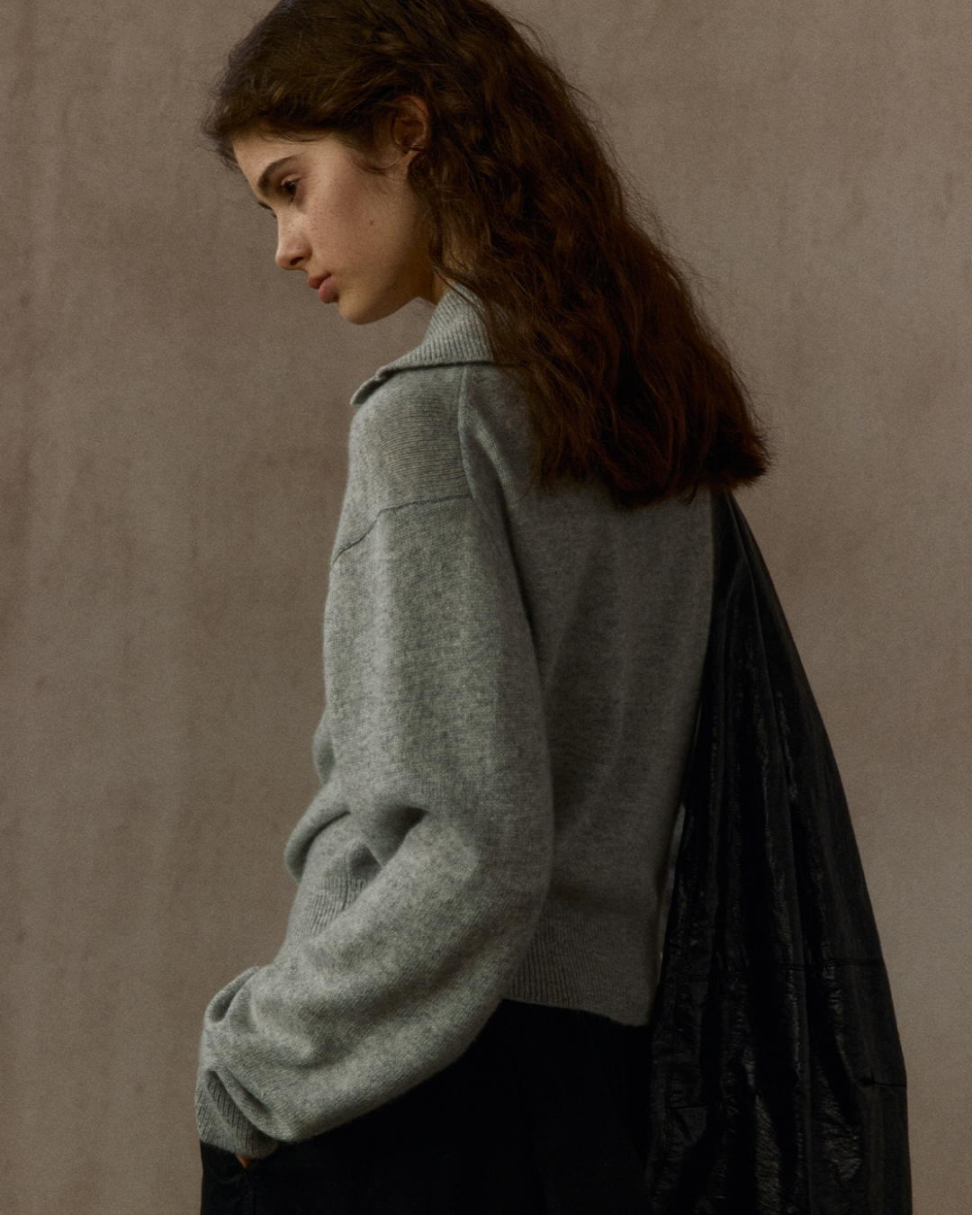 ハーフボタンリブニットミドルトーンプルオーバー 10323