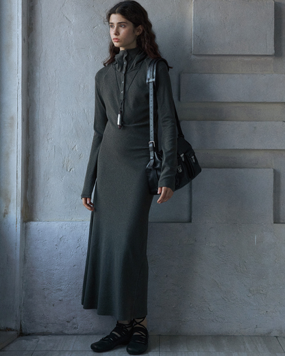 ヘンリーネックフーディーニットワンピース 10140