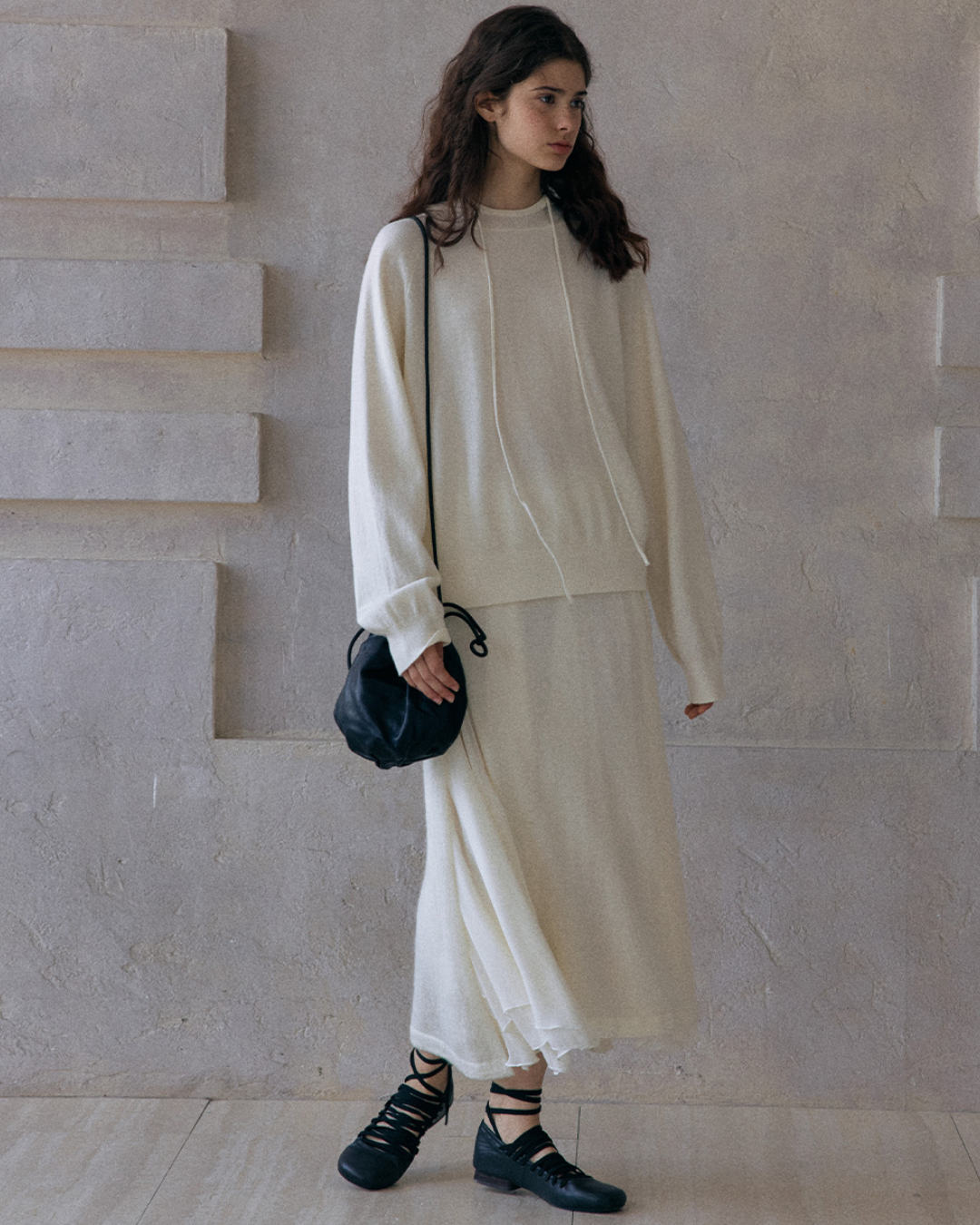 ラグランスリーブフーディーウォームトーンニットプルオーバー 10151