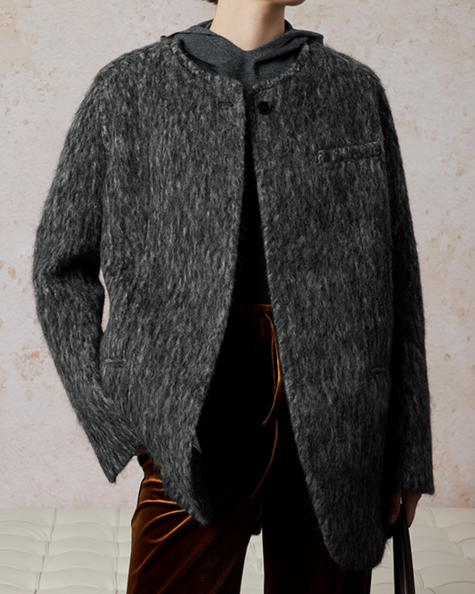 ノーカラーリッチミドルジャケット 10332