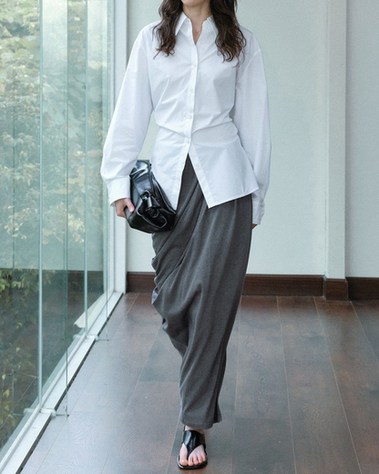 スタンダードカラーウエストスリムロングシャツ 10116