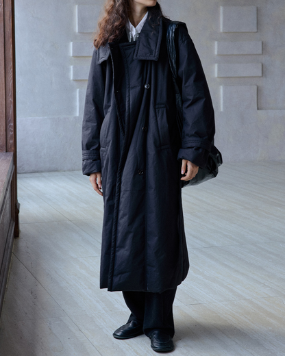 ダブルブレストキルティングロングコート 10233