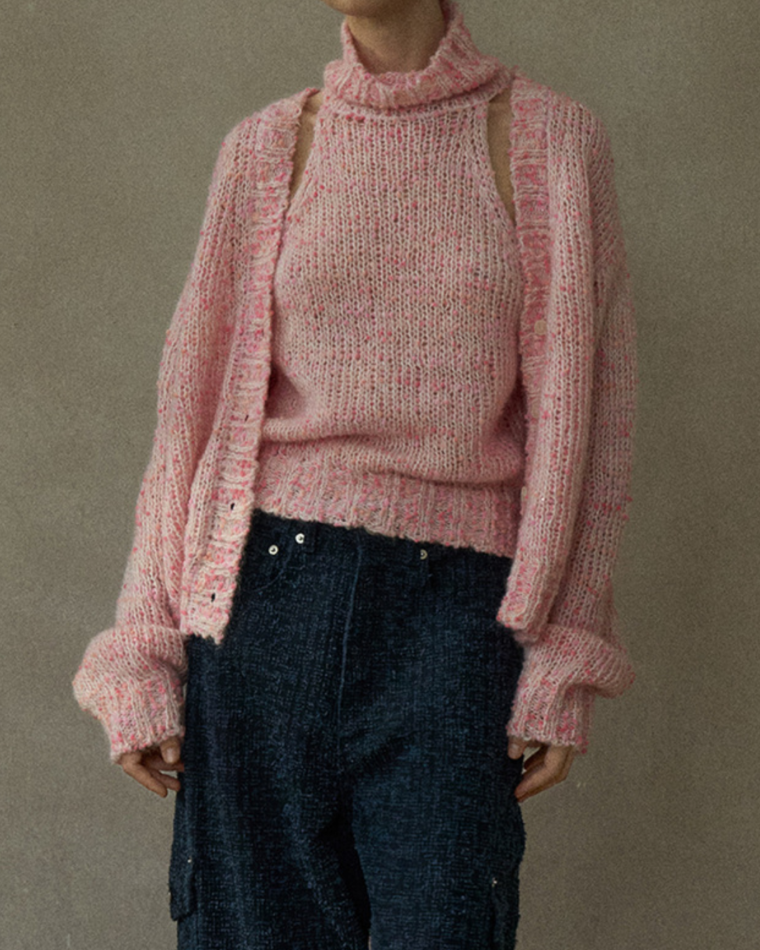 Vネックミディニットカーディガン 10216