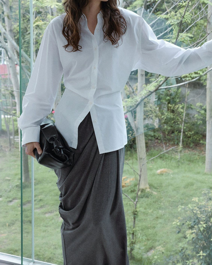 スタンダードカラーウエストスリムロングシャツ 10116