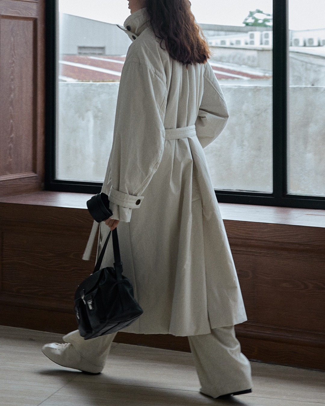 ダブルブレストキルティングロングコート 10233