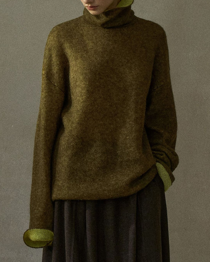 ハイカラーコントラストニットプルオーバー 10196