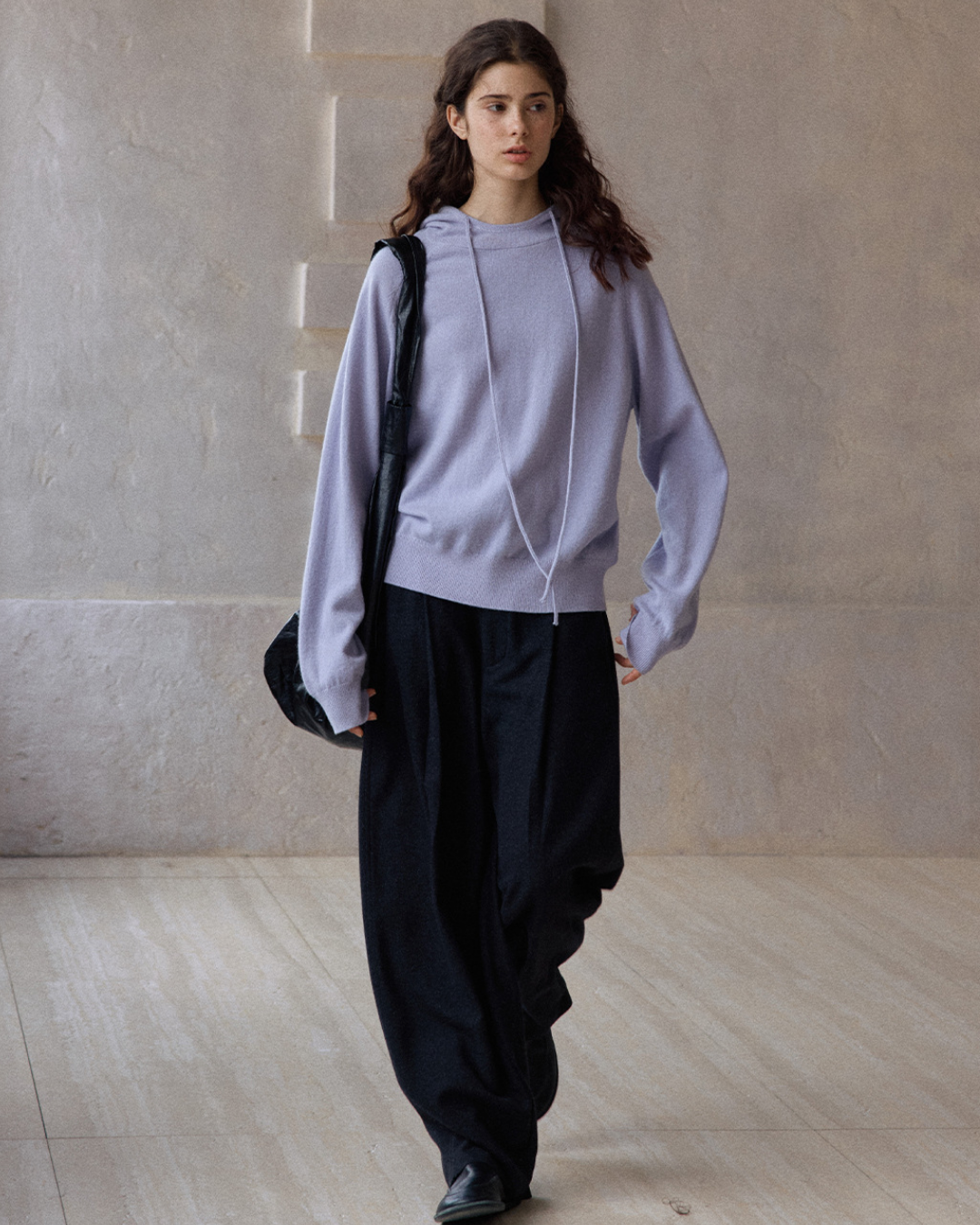 ラグランスリーブフーディーウォームトーンニットプルオーバー 10151