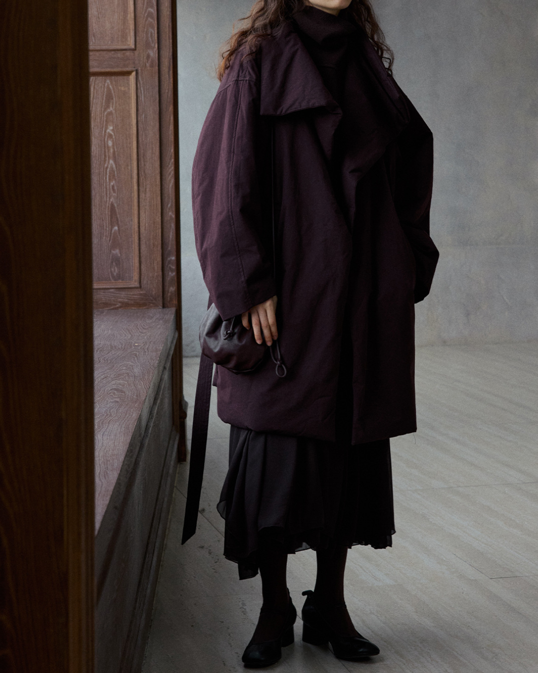 スタンドカラーロングストラップコート 10236