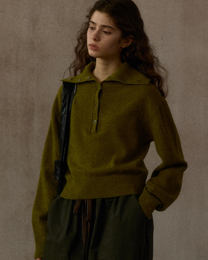 ハーフボタンリブニットフォレストトーンプルオーバー 10324