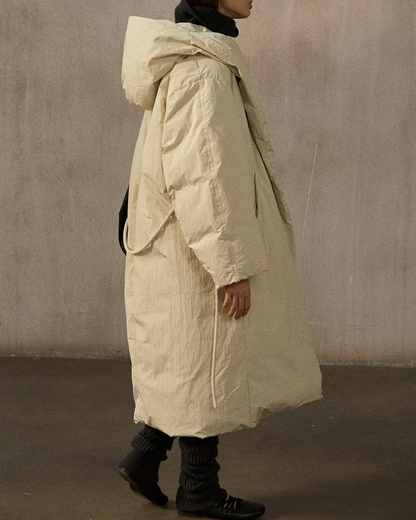 フーディーストラップロングダウンコート 10275
