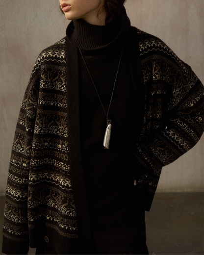 Vネックニットアイル柄カーディガン 10246