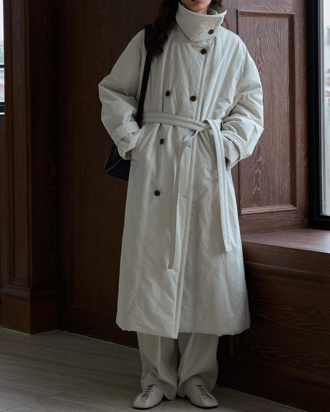 ダブルブレストキルティングロングコート 10233