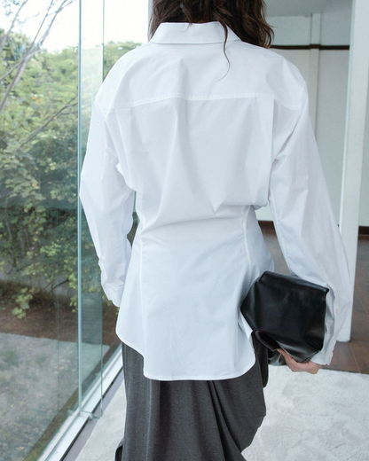 スタンダードカラーウエストスリムロングシャツ 10116