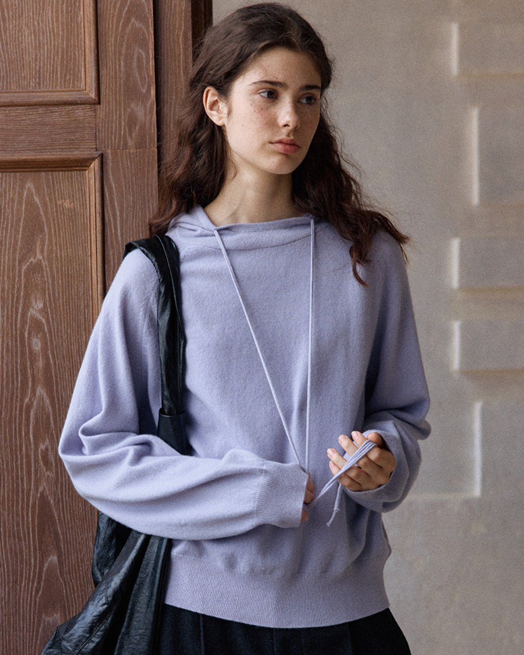 ラグランスリーブフーディーウォームトーンニットプルオーバー 10151