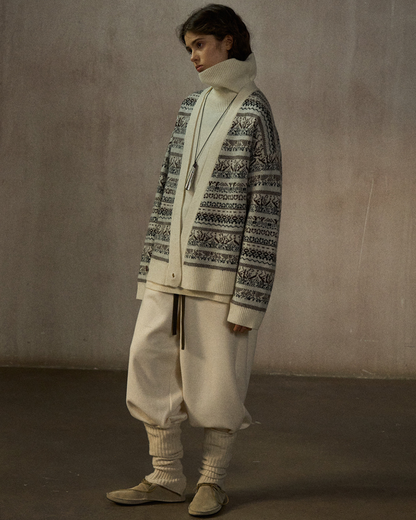 Vネックニットアイル柄カーディガン 10246