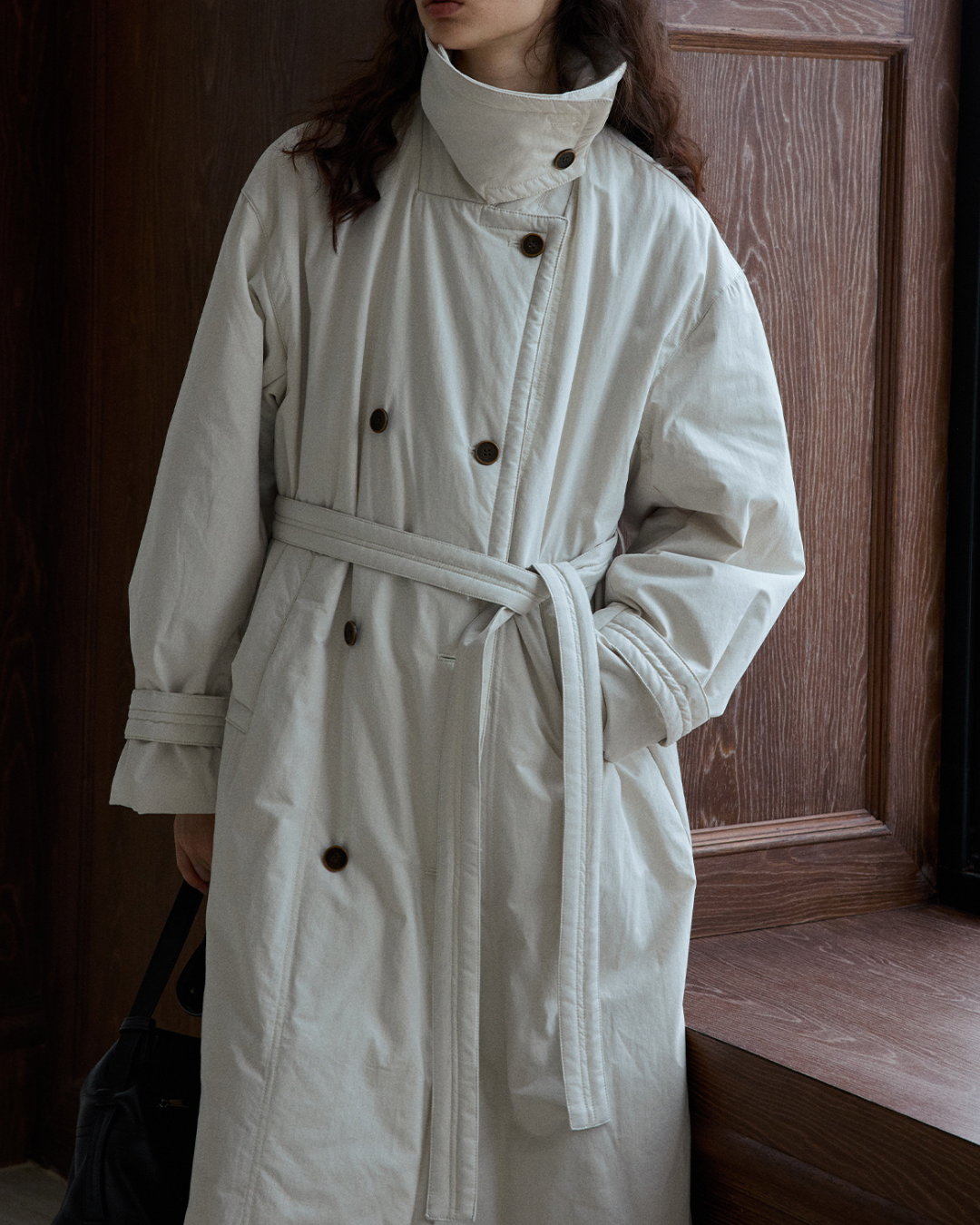 ダブルブレストキルティングロングコート 10233