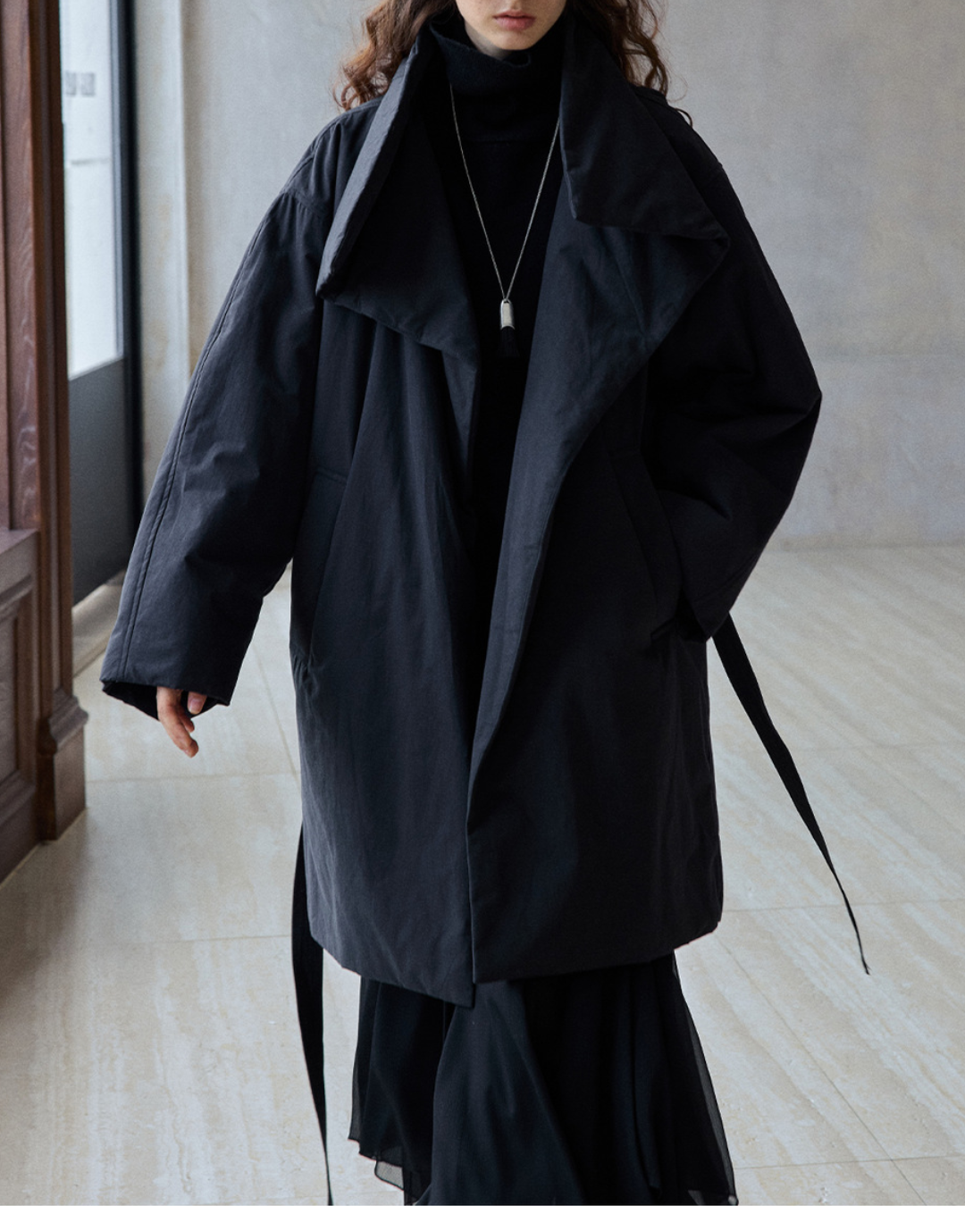 スタンドカラーロングストラップコート 10236