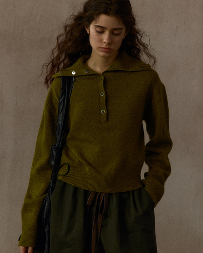 ハーフボタンリブニットフォレストトーンプルオーバー 10324