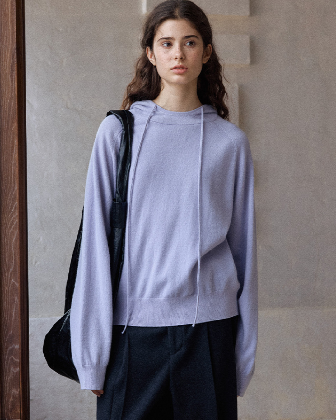 ラグランスリーブフーディーウォームトーンニットプルオーバー 10151