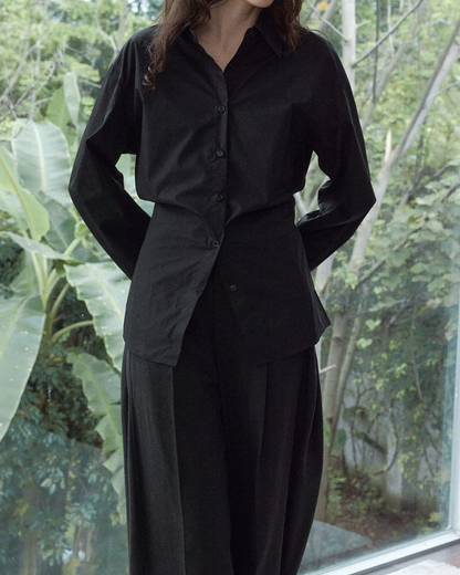 スタンダードカラーウエストスリムロングシャツ 10116