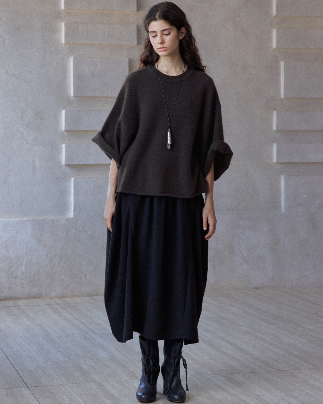 ラウンドネックミドルスリーブニットプルオーバー 10137