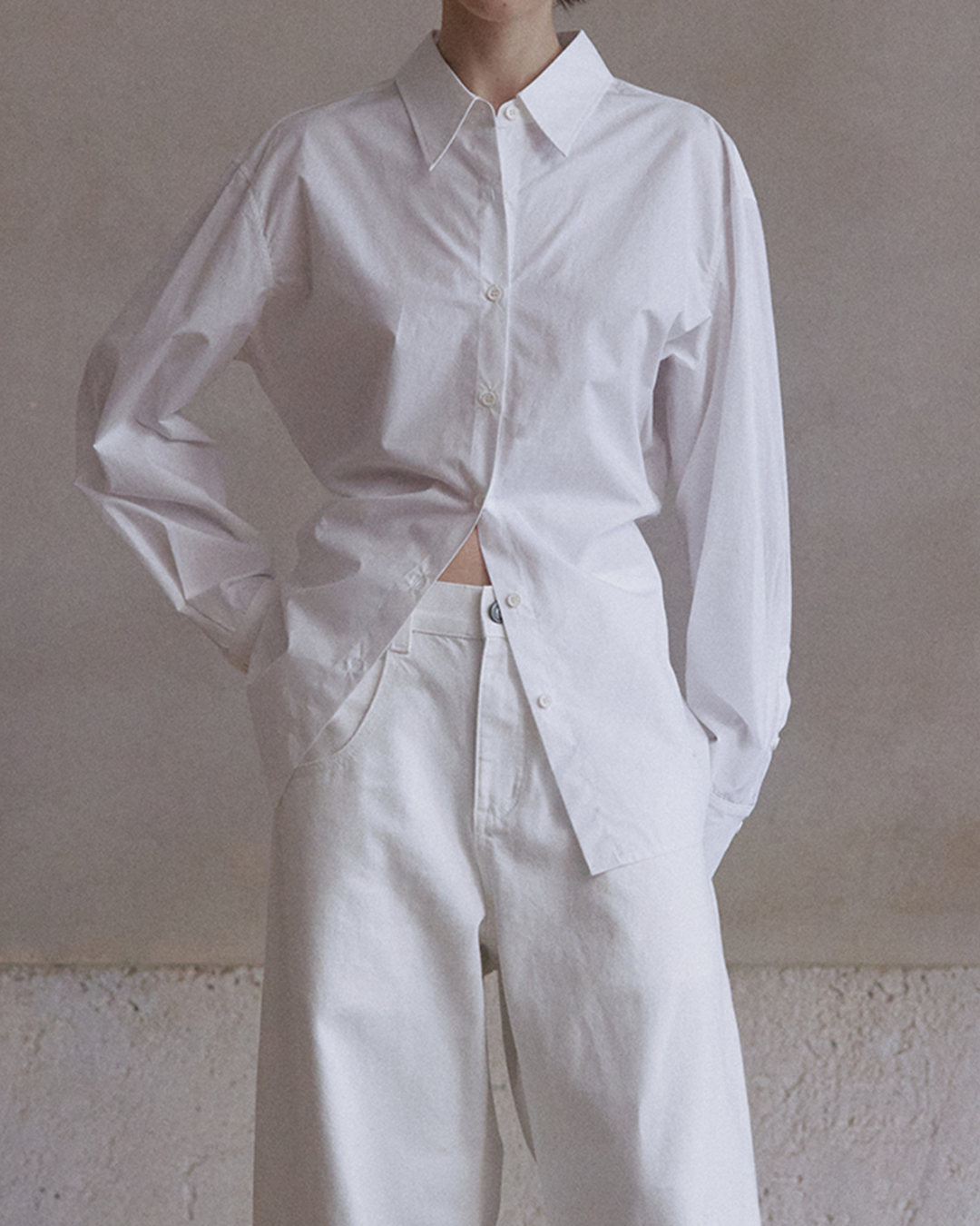 スタンダードカラーウエストスリムロングシャツ 10116