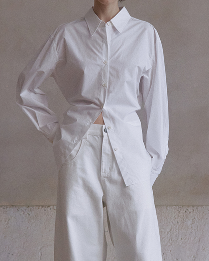 スタンダードカラーウエストスリムロングシャツ 10116