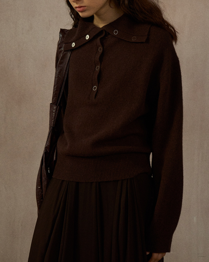 ハーフボタンリブニットミドルトーンプルオーバー 10323