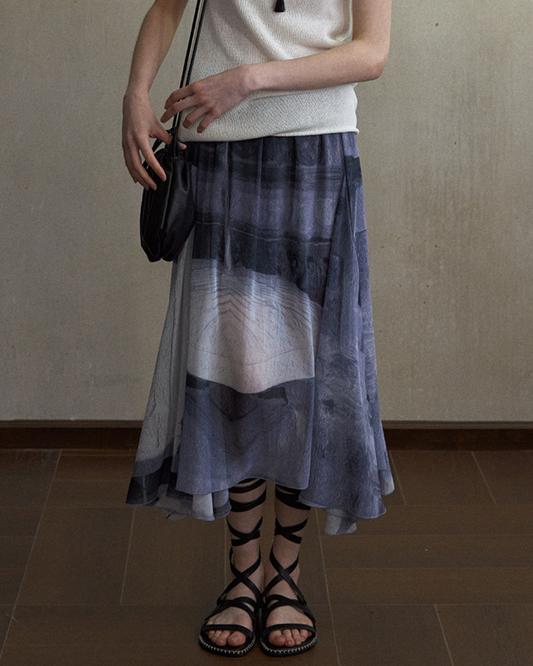 ディストーションプリントミディスカート 10637