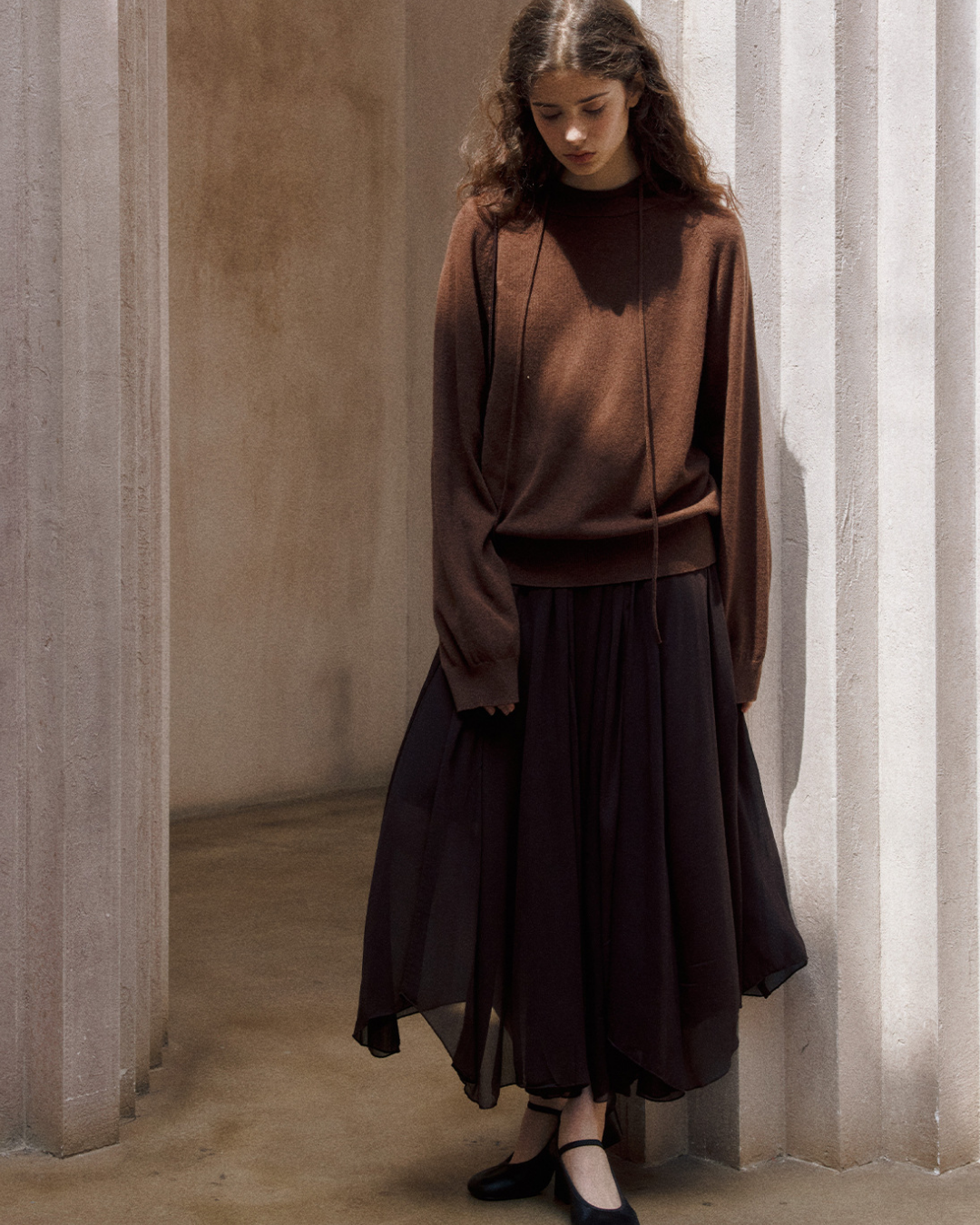 ラグランスリーブフーディーウォームトーンニットプルオーバー 10151