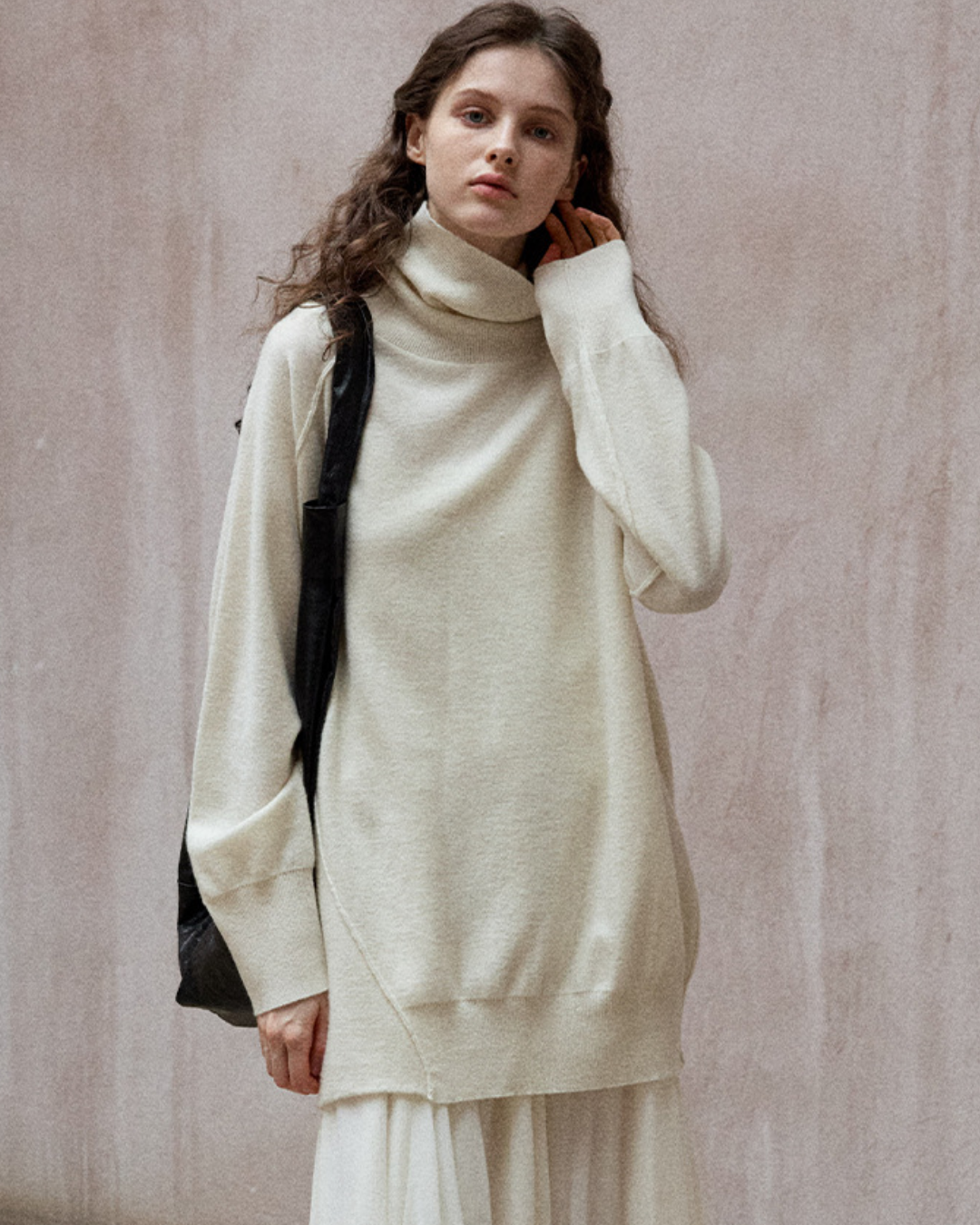 タートルネックアシンメトリーニットプルオーバー 10136