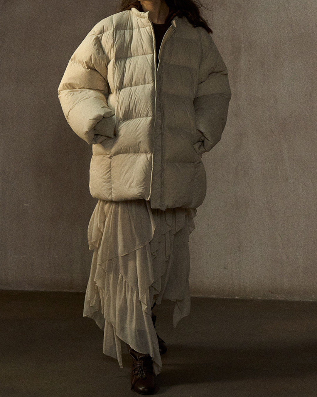 クルーネックミディキルティングコート 10271