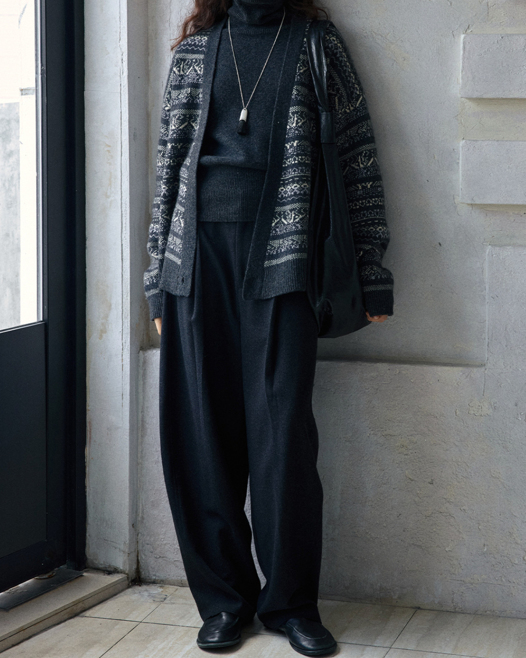 フェアアイルジャカードVネックニットカーディガン 10188