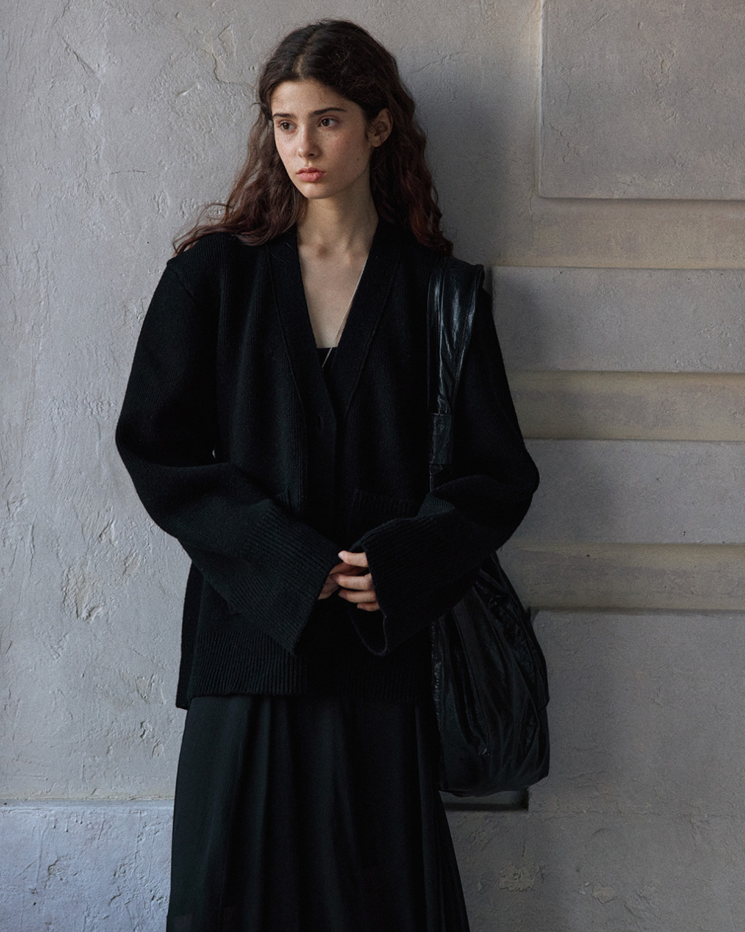 Vネックウエストワイドカーディガン 10171