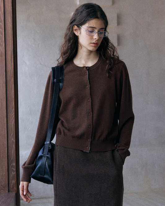 ラウンドネックシックトーンニットカーディガン 10162