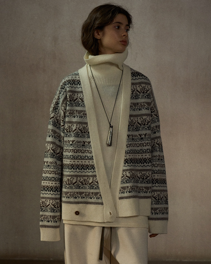 Vネックニットアイル柄カーディガン 10246
