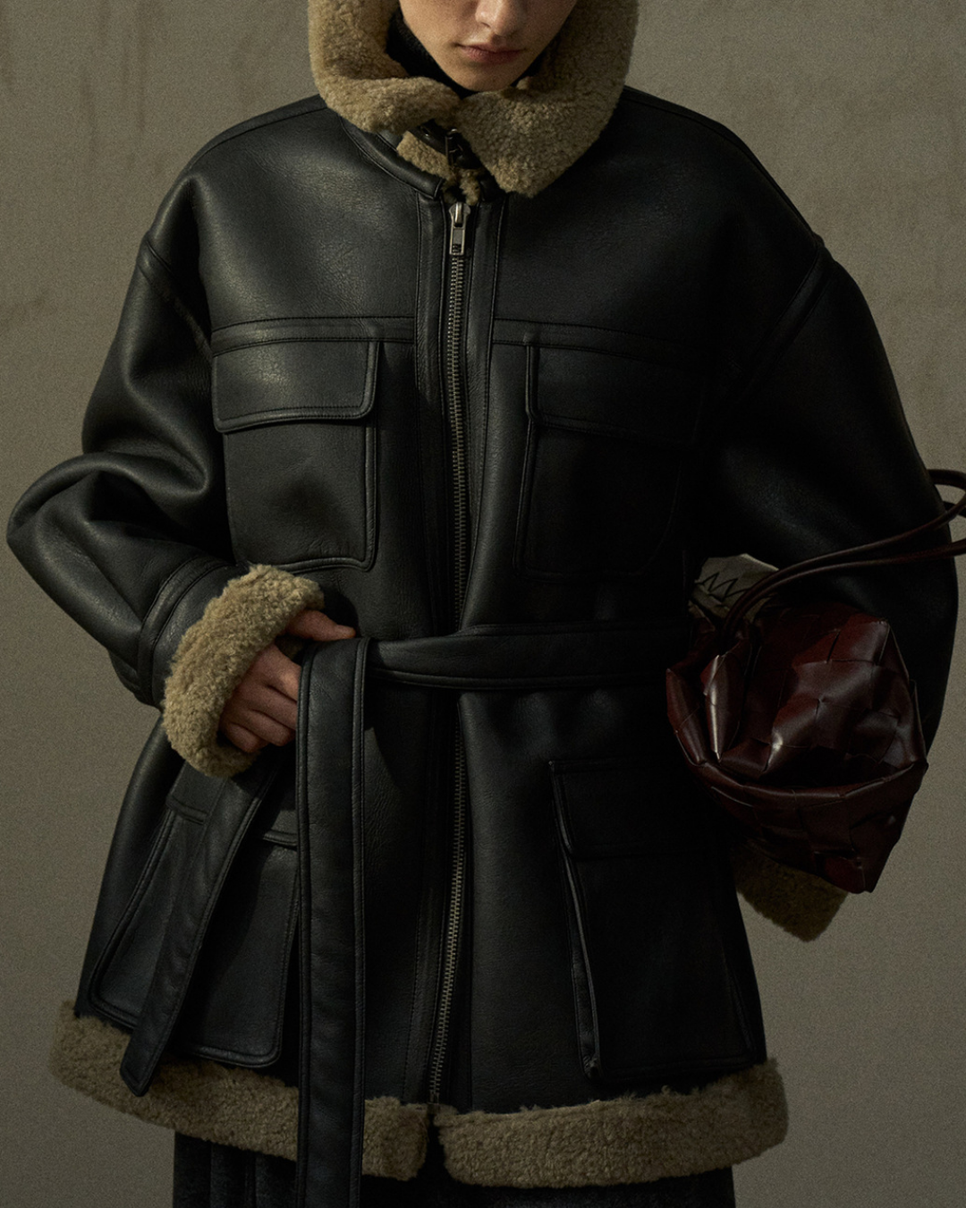 スタンドカラーストラップミディジャケット 10288