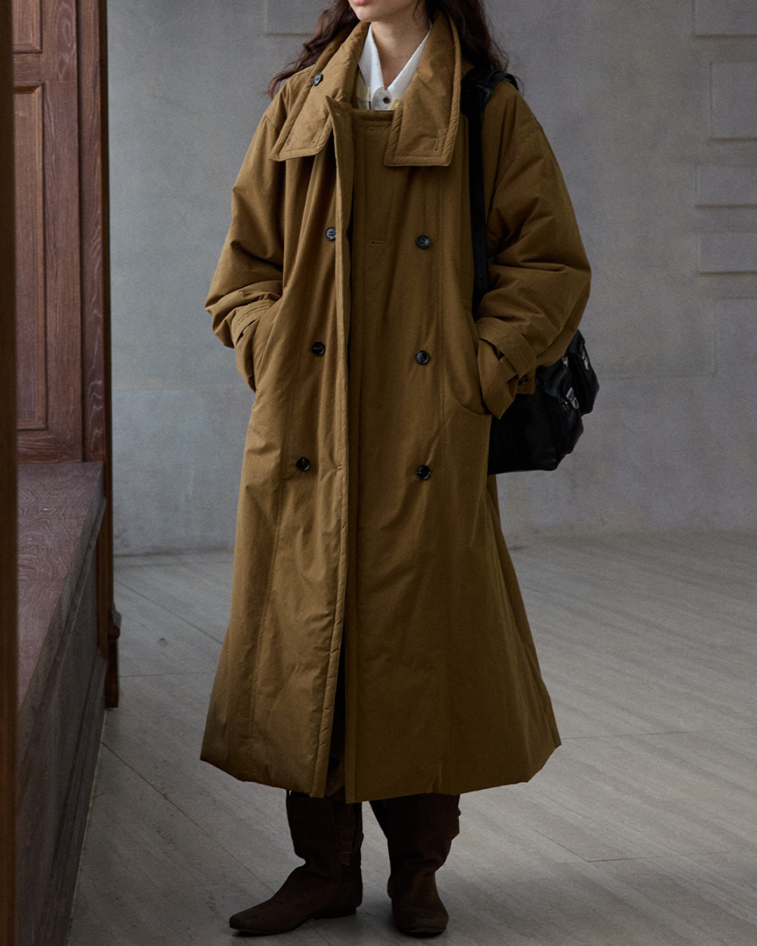 ダブルブレストキルティングロングコート 10233