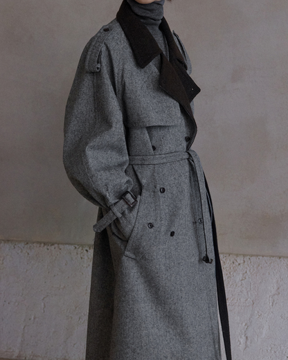 バイカラーダブルブレストロングコート 10283