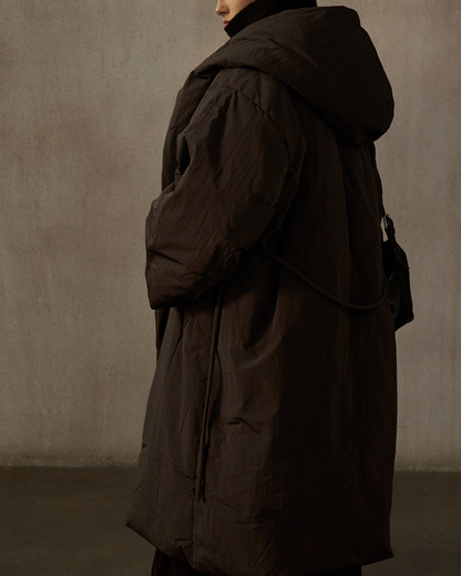 フーディーストラップロングダウンコート 10275