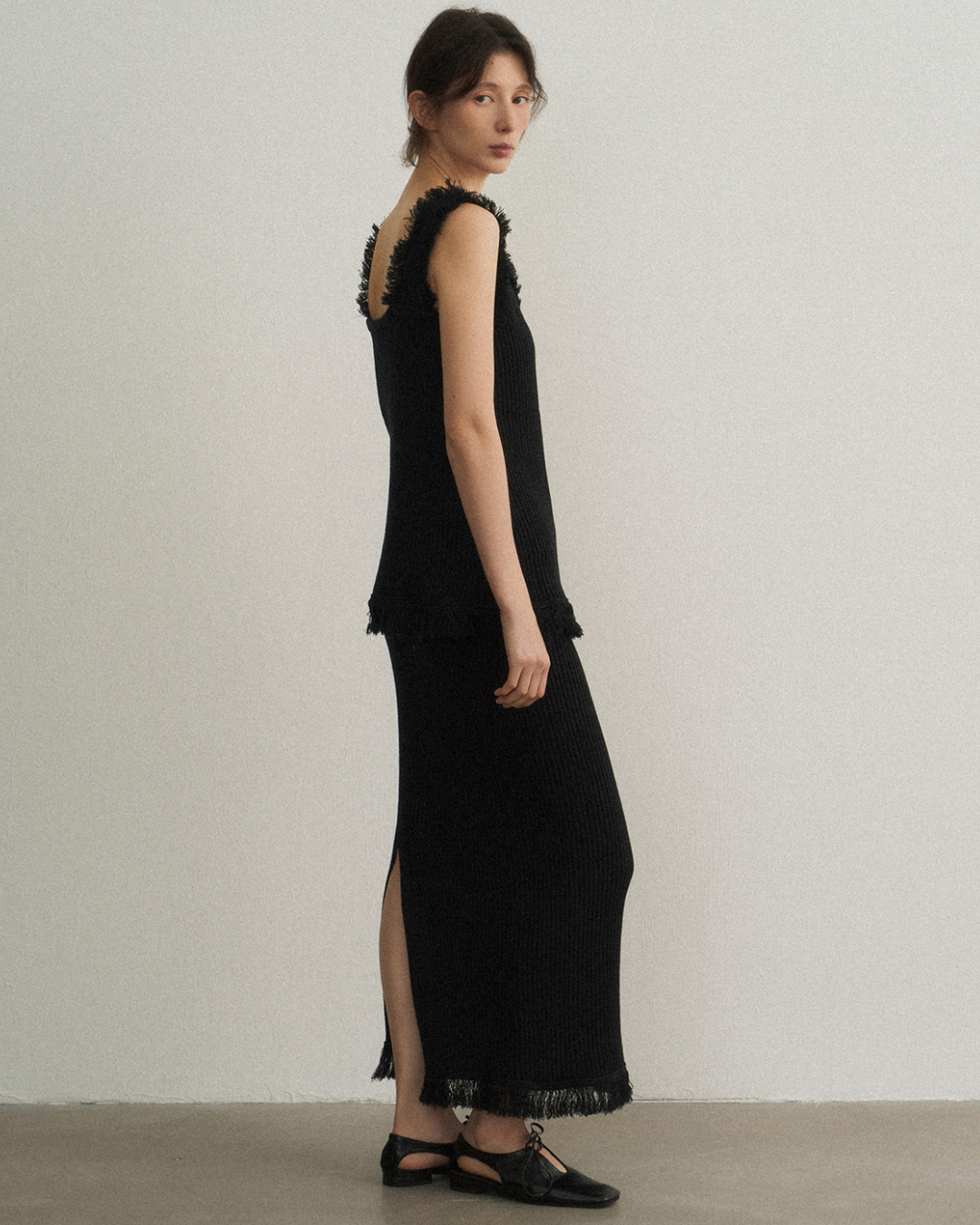 バックスリットフリンジニットスカート 10475