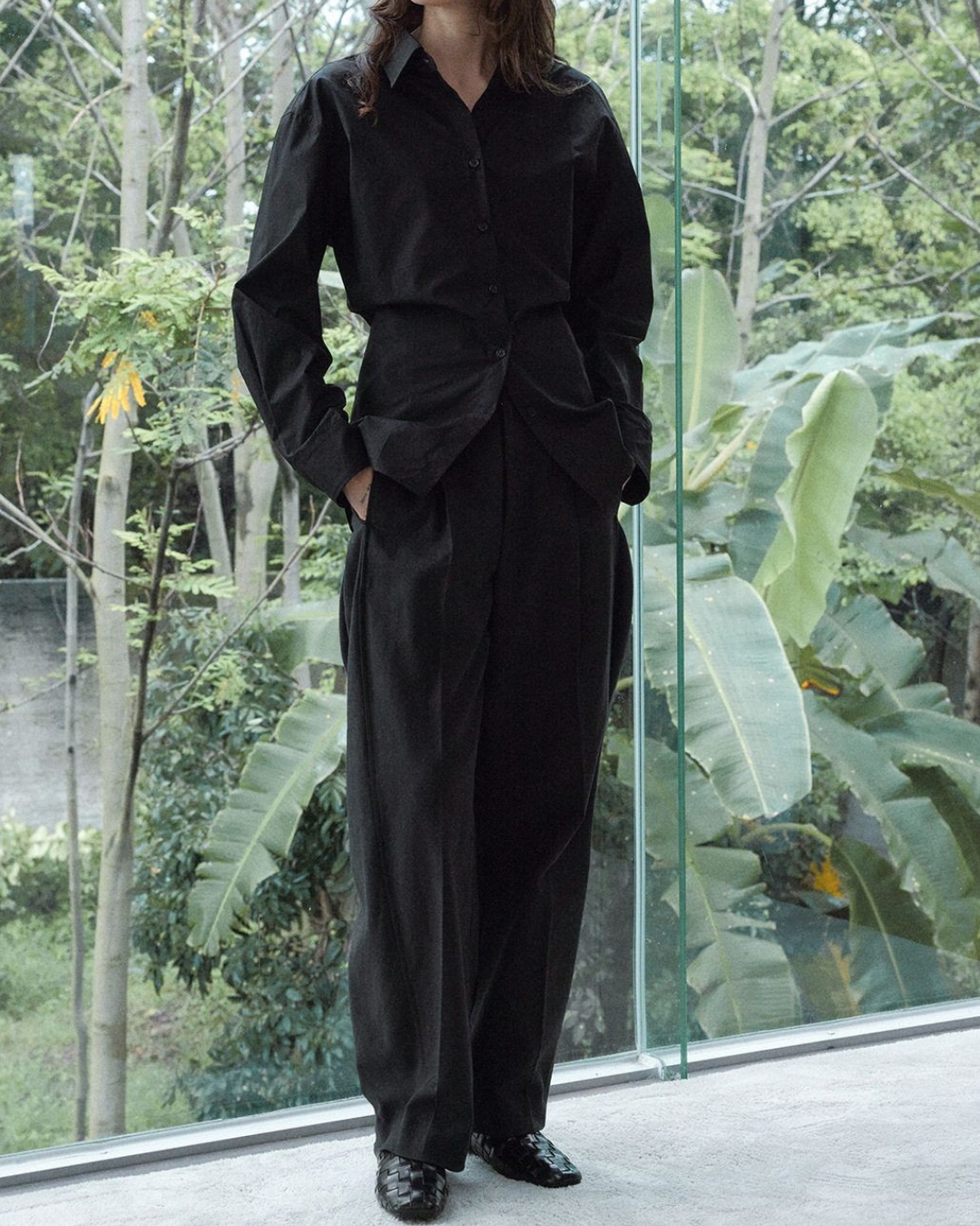 スタンダードカラーウエストスリムロングシャツ 10116