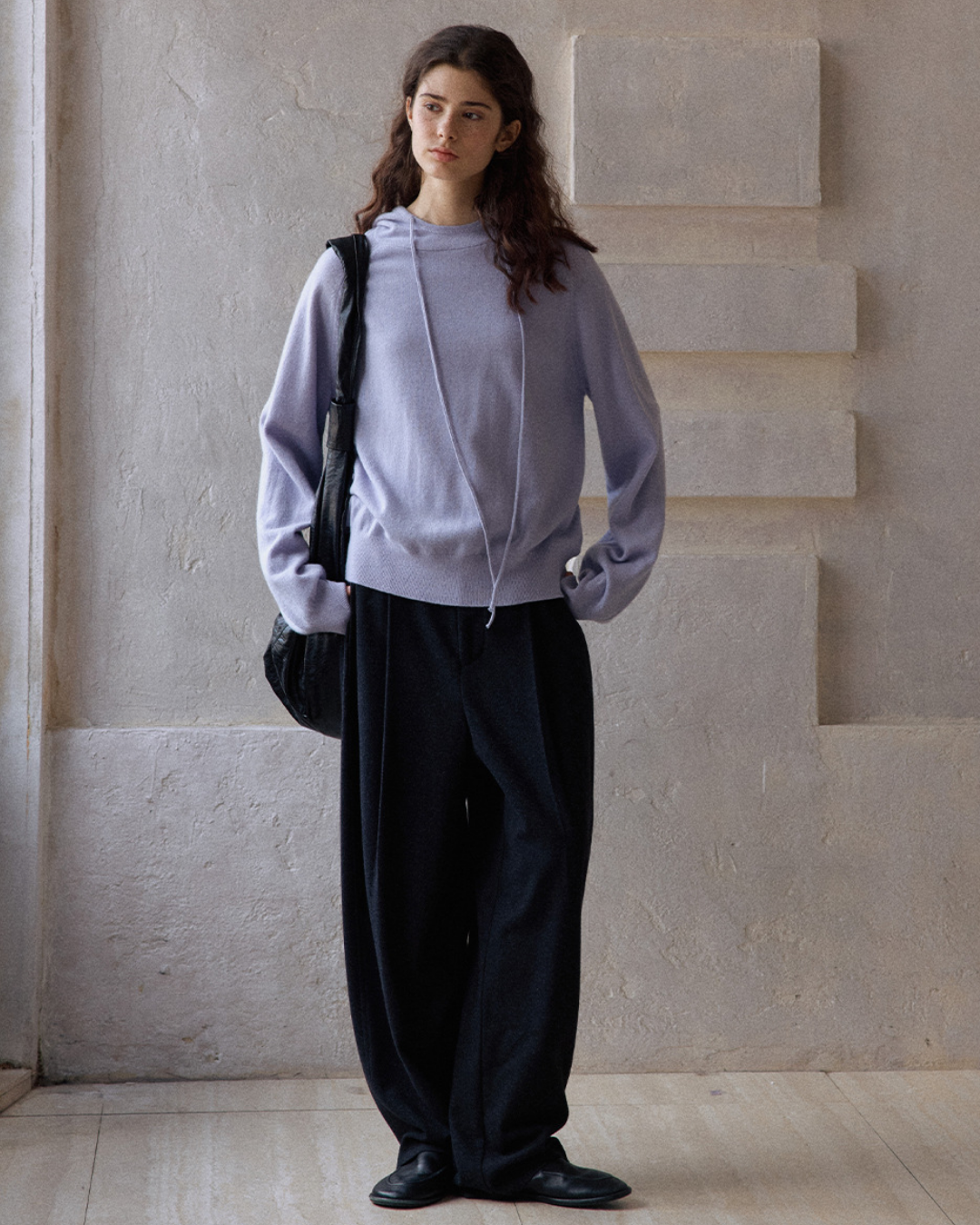 ラグランスリーブフーディーウォームトーンニットプルオーバー 10151