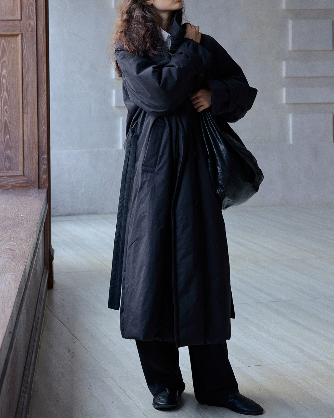 ダブルブレストキルティングロングコート 10233