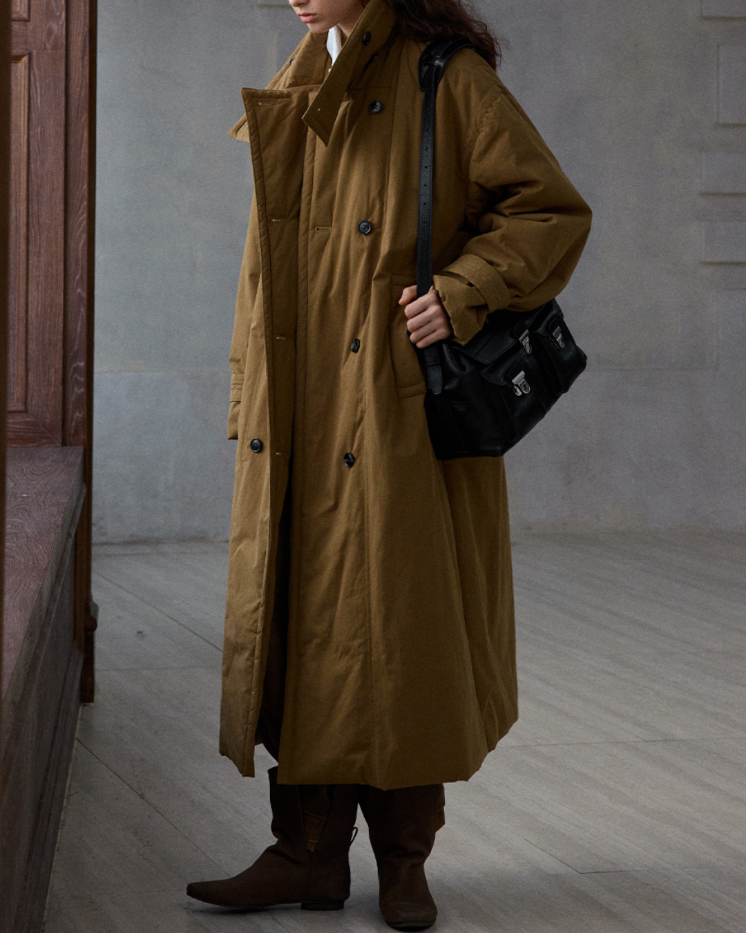 ダブルブレストキルティングロングコート 10233