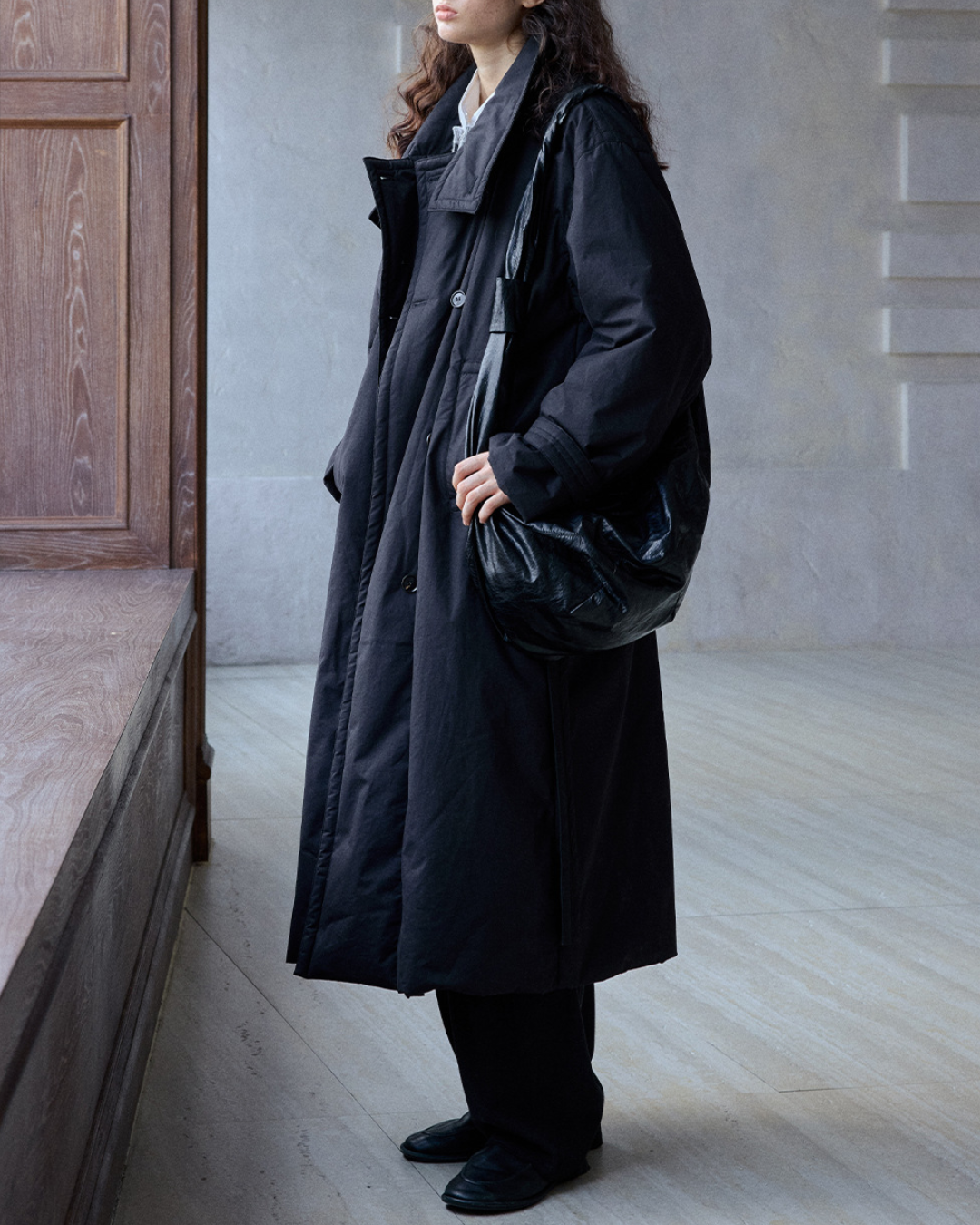 ダブルブレストキルティングロングコート 10233