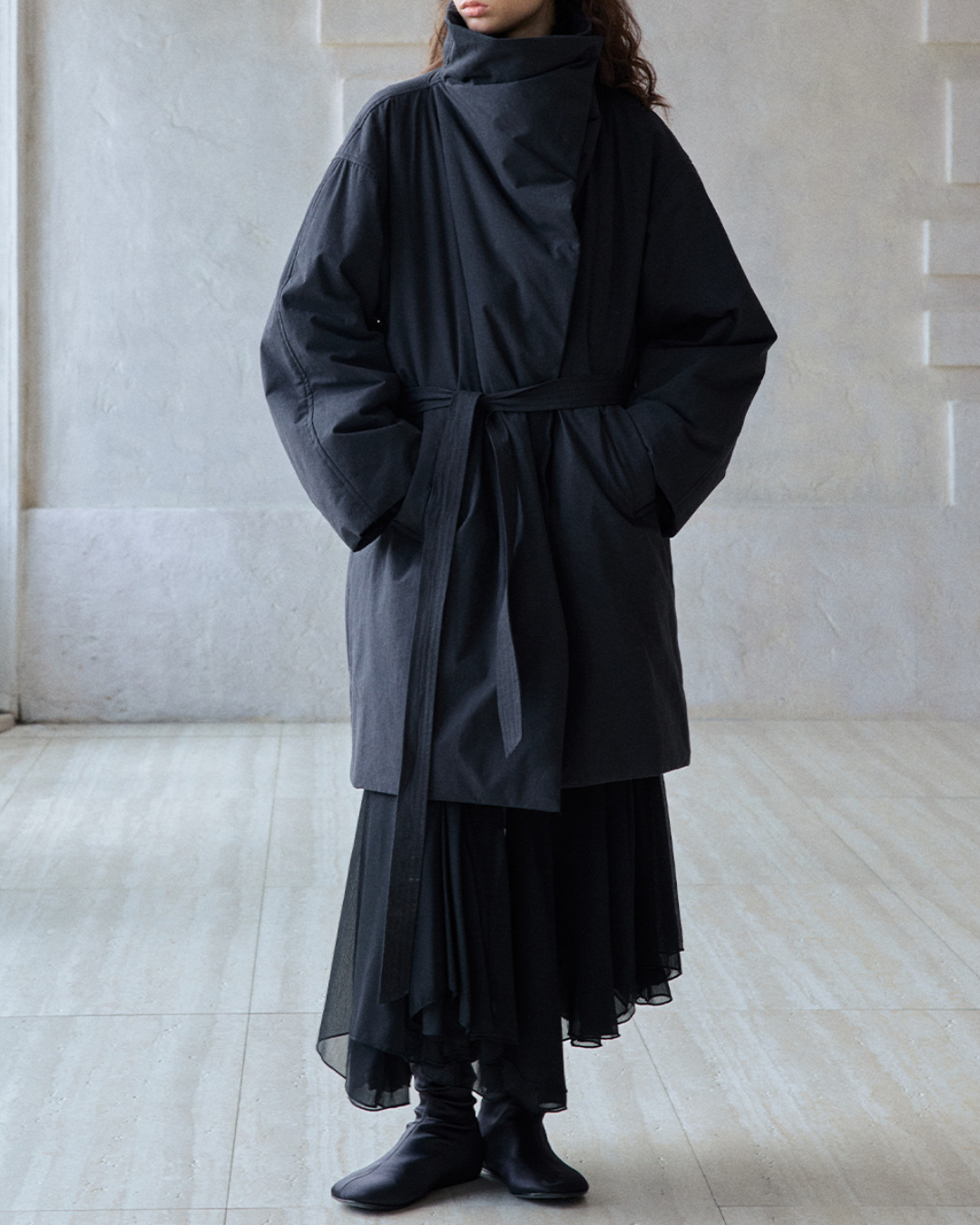 スタンドカラーロングストラップコート 10236